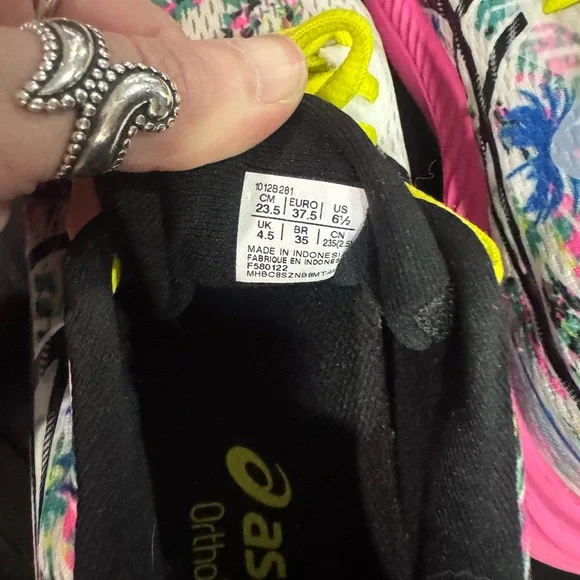 ASICS Women's Pink and Yellow Athletic Shoes - Picture 6 of 6